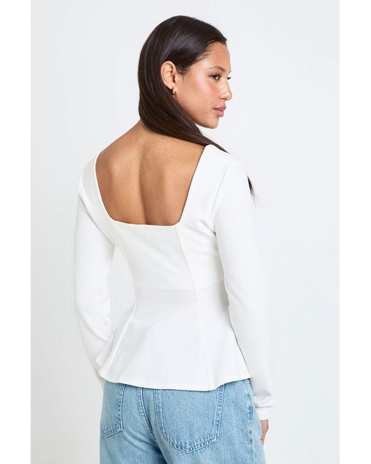 Boohoo Blue Scoop Neck Long Sleeve Peplum Top