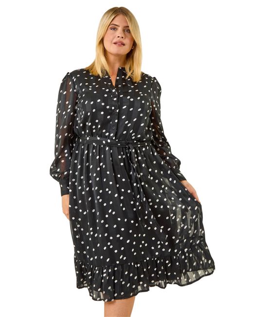 Roman Black Curve Polka Dot Midi Dress