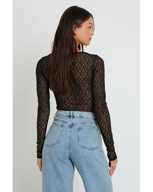Boohoo Black Tall Lace Long Sleeve Bodysuit