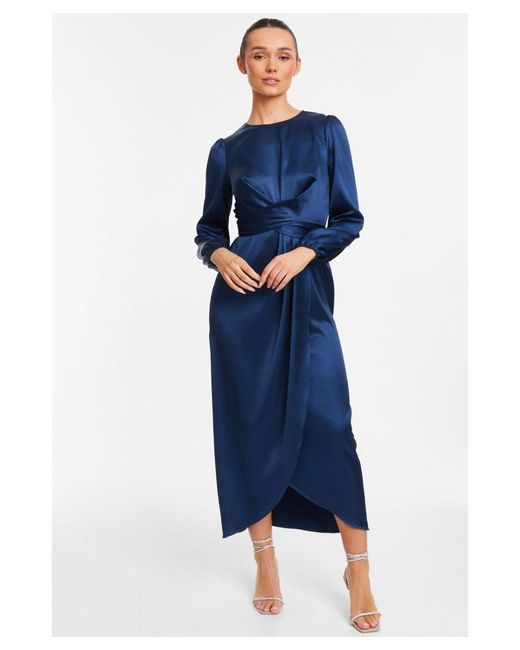 Quiz Blue Satin Wrap Midaxi Dress