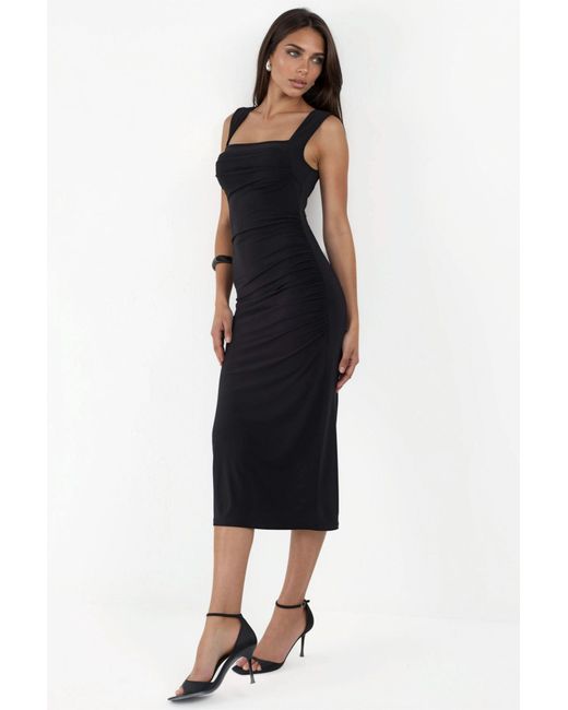 Hiccup Black Square Collar Bodycon Sandy Midi Dress