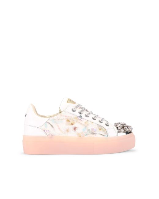 Kurt Geiger Pink Leather Crystal Toecap Cupsole Sneakers