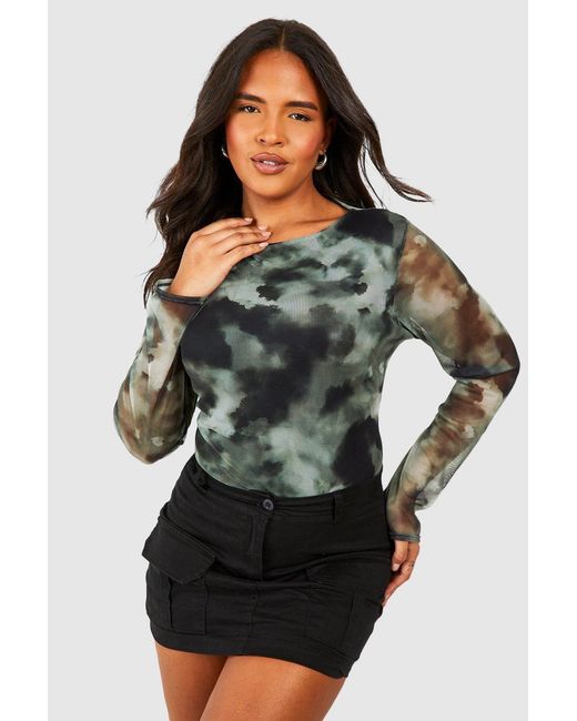 Boohoo Black Plus Abstract Mesh Long Sleeve Top