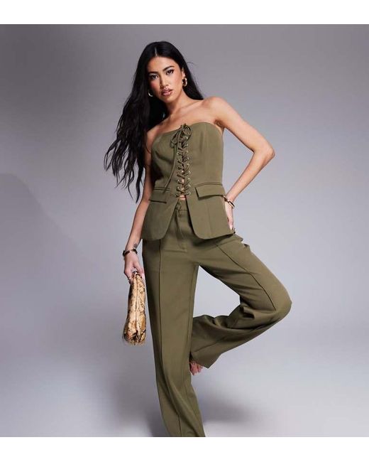 Kaiia Green Exclusive Straight Leg Front Seam Trousers Co-Ord
