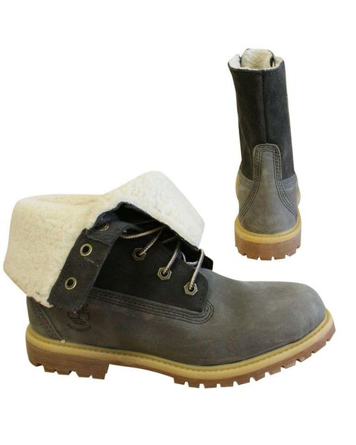Timberland Green Authentics Teddy Fleece Fold Down Waterproof Boots 8313r B16b Leather