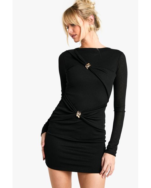 Boohoo Black Trim Detail Wrap Over Mini Dress