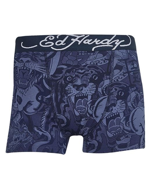 Ed Hardy Blue 5 Pack Cotton Rich Stretch Boxers Elastic Waistband Underwear for men