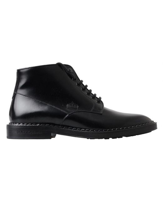 Dolce & Gabbana Black Leather Short Boots Lace Up Shoes for men
