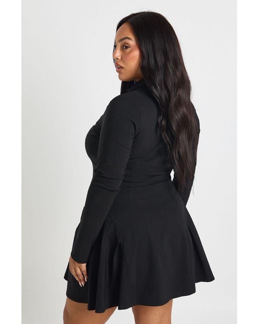 Boohoo Black Plus Long Sleeve Button Down Blazer Dress