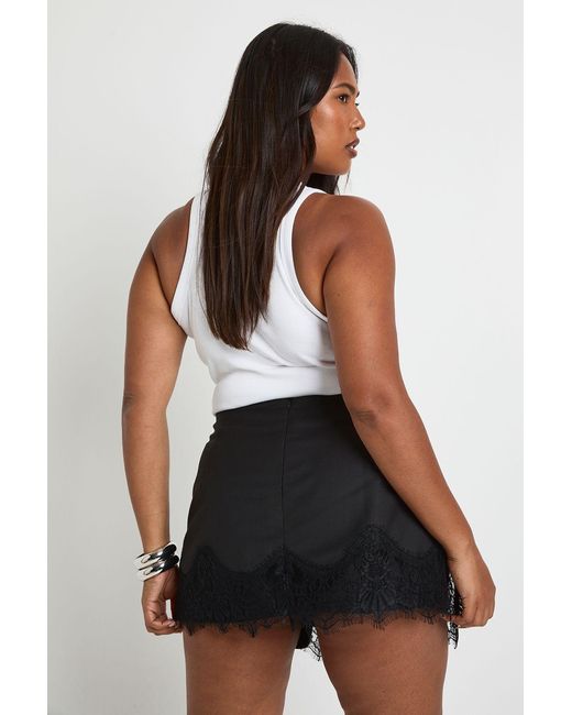 Boohoo White Plus Lace Trim Crepe Mini Skirt