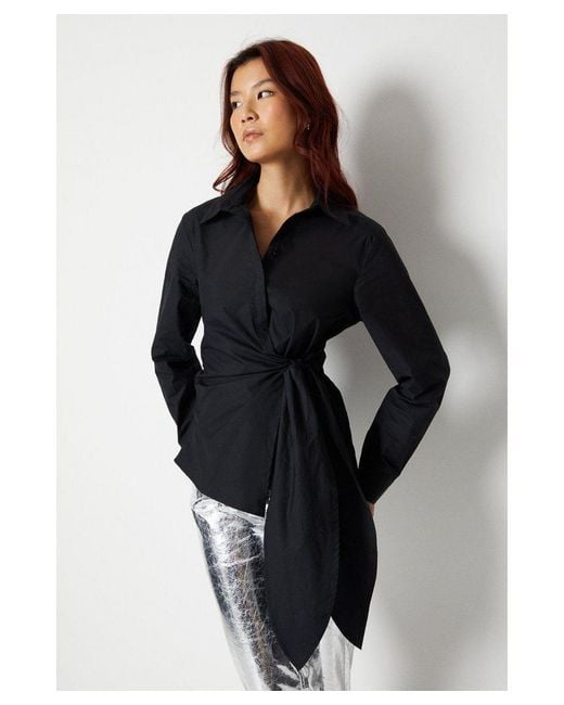 Warehouse Black Wrap Over Tie Front Shirt