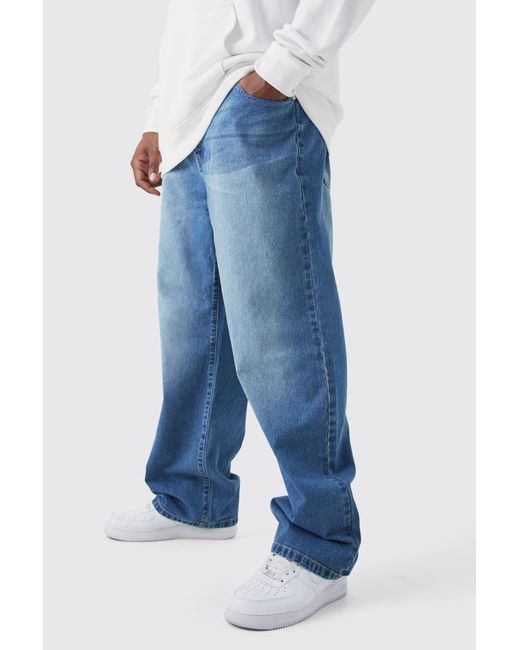 BoohooMAN Blue Plus Relaxed Rigid Jeans for men