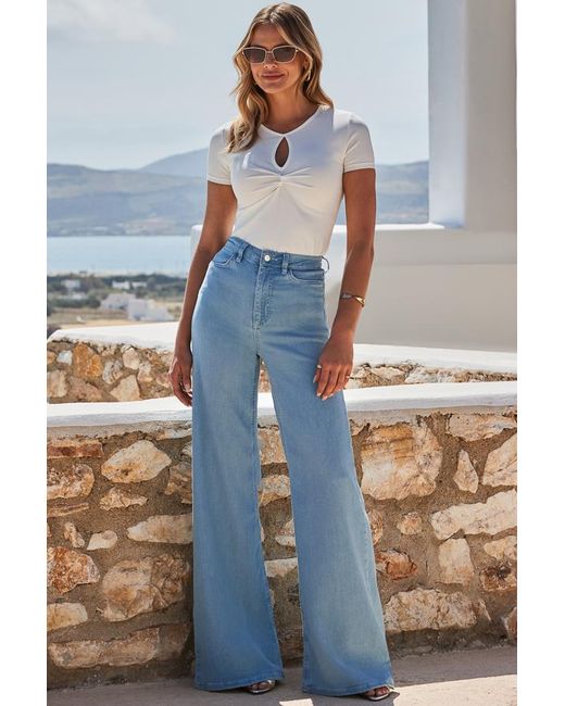 Sosandar Blue Light Wash Palazzo Jeans