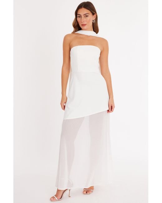 Quiz White Glitter Mesh Hem Maxi Dress