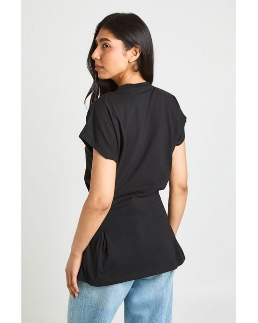 Boohoo Black Tall Pleat Waist Peplum T-Shirt