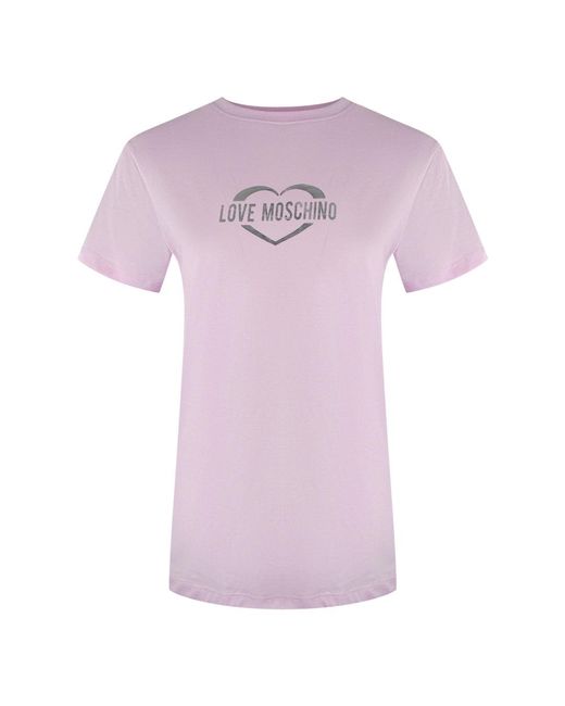 Moschino Pink Love Shiny Heart Logo T-Shirt Cotton