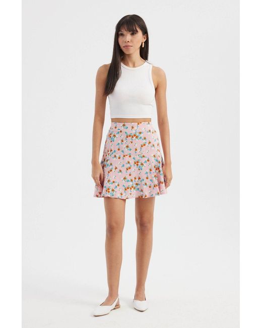 Hiccup Pink Floral High Waist Ruffled Mini Skirt