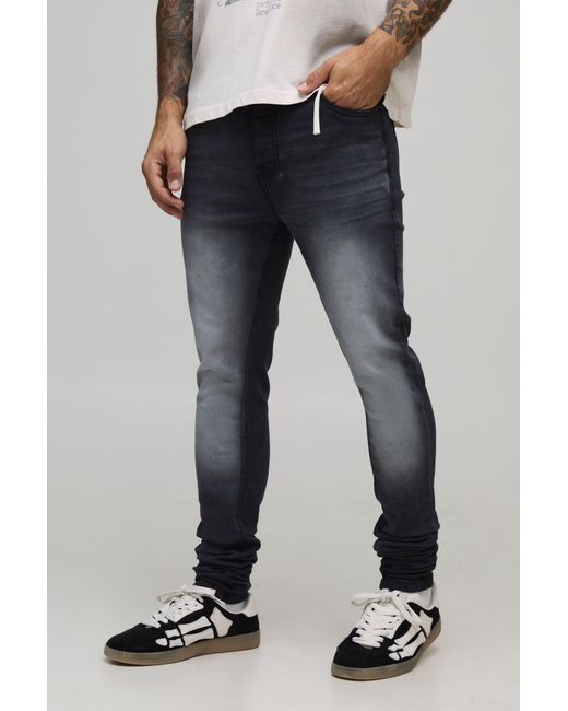 BoohooMAN Blue Skinny Stretch Stacked Washed Jeans for men