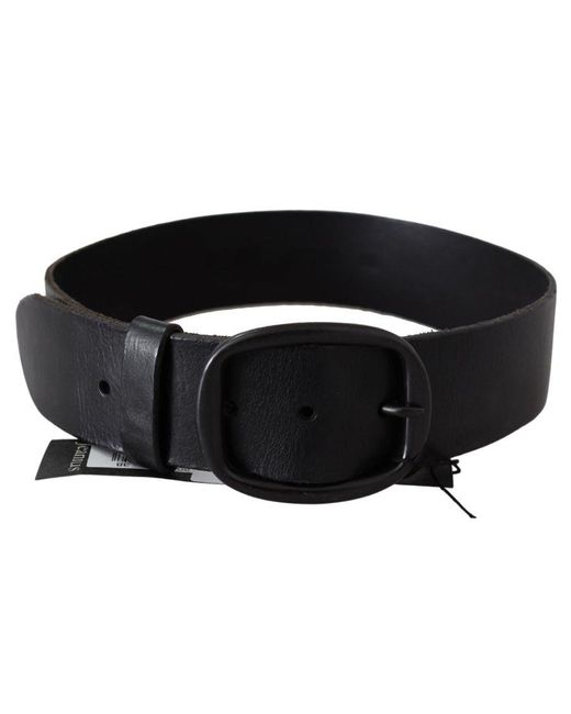 Plein Sud Black Genuine Leather Oval Metal Buckle Belt