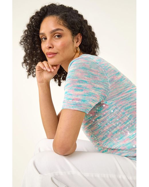 Roman Blue Sequin Knitted Top