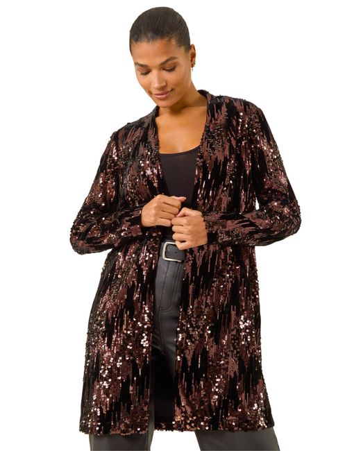 Roman Black Sequin Velvet Longline Jacket