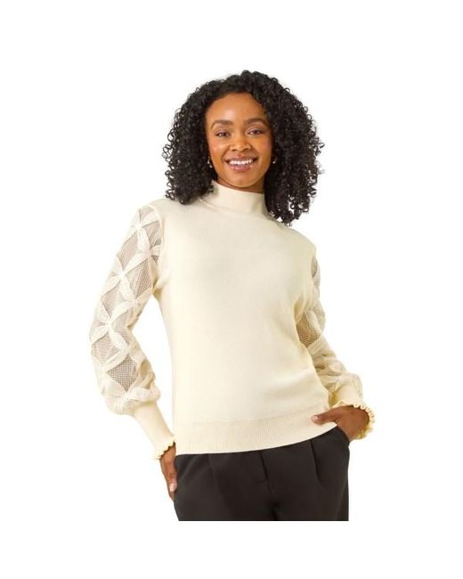Roman White Petite Lace Sleeve Knit Jumper