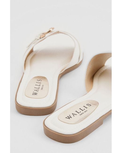 Wallis White Lacie Faux Leather Buckle Detail Flat Sliders