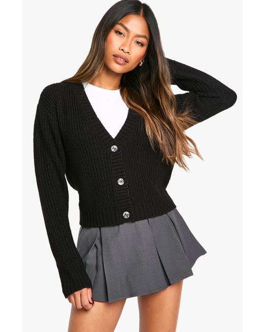 Boohoo Black Basic Button Through Crop Cardigan
