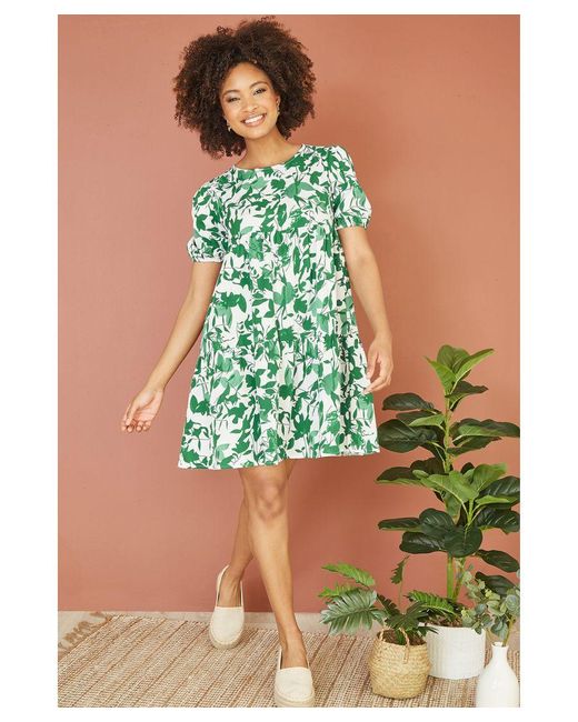 Mela London Green Leaf Print Tunic Skater Dress