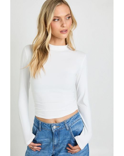 Boohoo White Petite Second Skin Crew Neck Long Sleeve Top