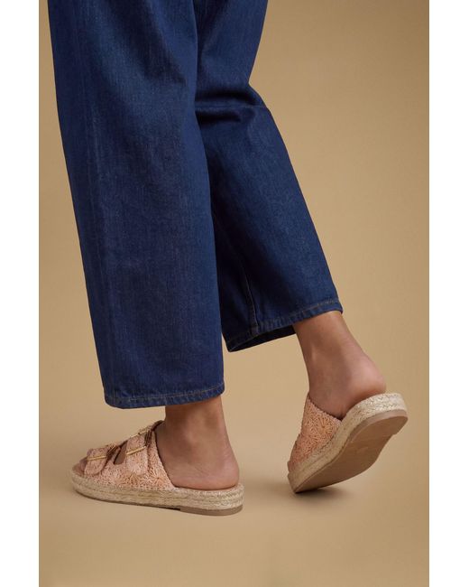 Oasis Blue Eva Embroidered Espadrille Buckle Detail Flat Sandals