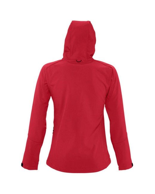 Sol's Red Ladies Replay Hooded Soft Shell Jacket (Breathable, Windproof And Water Resistant) (Pepper)