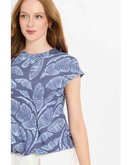 Wallis Blue Palm Jersey Bubble Hem Crew Neck Top