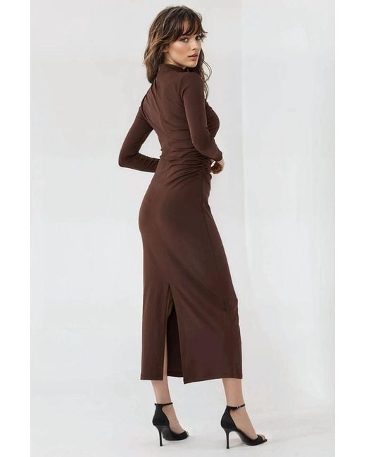 Hiccup Brown Bodycon Drapped Midi Dress