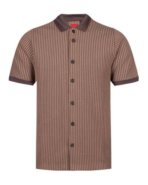 Luke 1977 Brown Matagalpa Button Up Textured Jacquard Polo for men