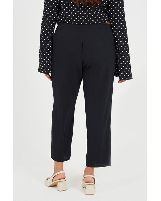 Brave Soul Black Curve Ruffle Detail Cropped Cigarette Trousers