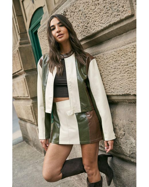 Nasty Gal Green Panelled Colour Block Faux Leather Pelmet Skirt