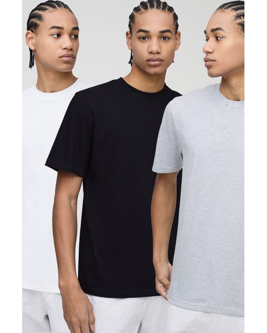 BoohooMAN Blue Regular Fit 3 Pack Basic Crew Neck T-Shirts for men