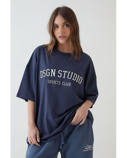 DSGN Studio Blue Applique Oversized T-Shirt