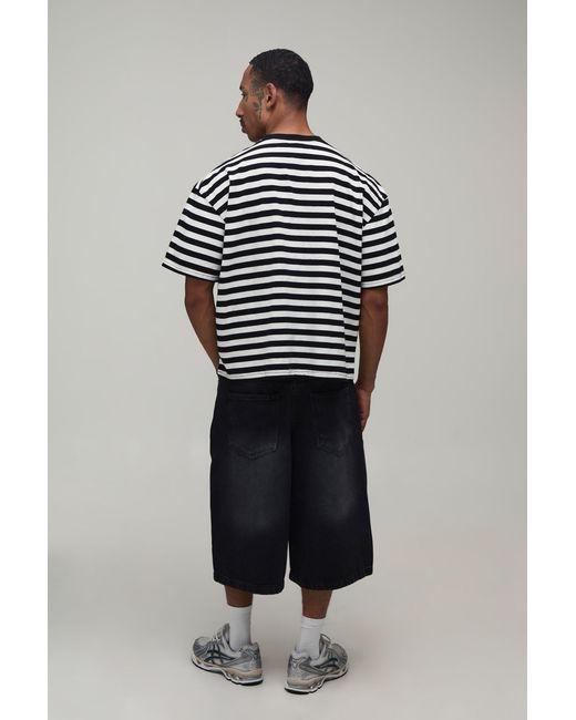 BoohooMAN Blue Oversized Boxy Stripe Script Print T-Shirt for men