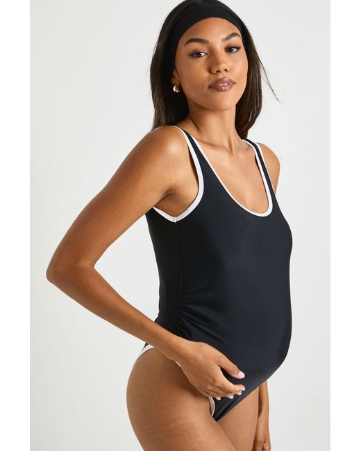 Boohoo Black Maternity Contrast Detail Bathing Suit