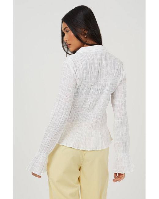 Brave Soul White Long Sleeve Tie Front Smock Top