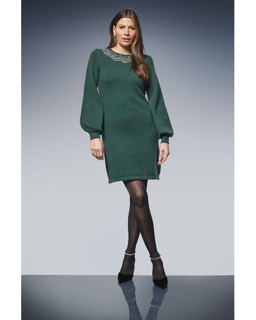 Wallis Green Embellished Knitted Shift Dress