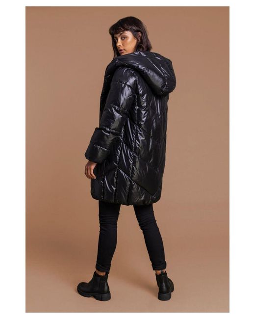 Roman Black Hooded Long Quilted Coat