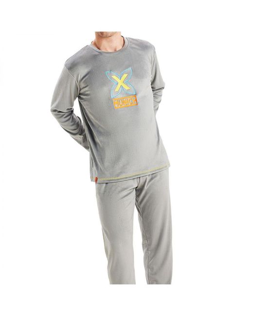 Munich Gray Long-Sleeved Round-Neck Velvet Pajamas Mu3 for men