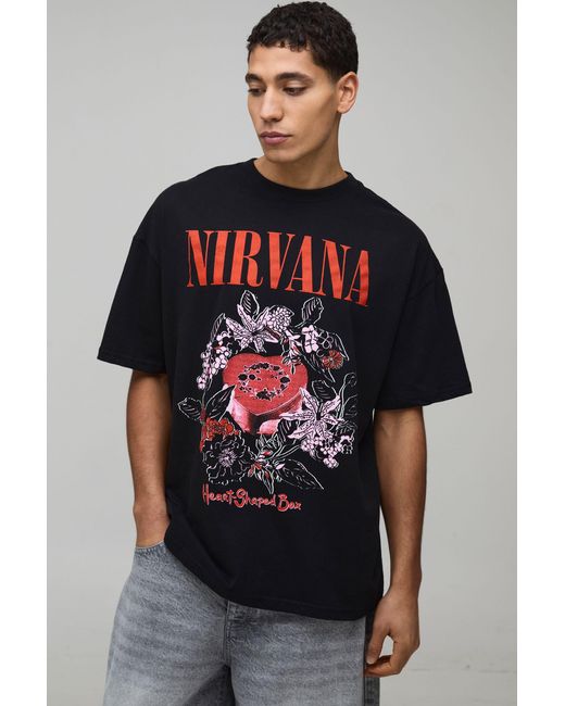 BoohooMAN Red Oversized Nirvana License Printed T-Shirt for men