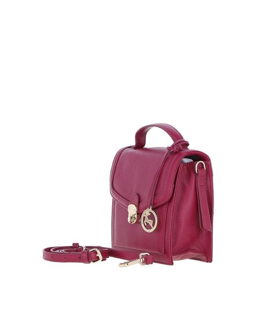 Ashwood Leather Purple Compact Handbag With Detachable Crossbody Strap