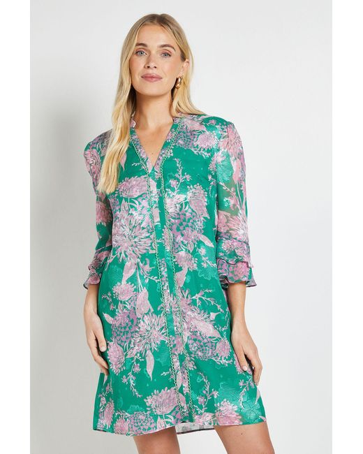 Wallis Blue Petite Floral Burn Out Ruffle Shift Dress