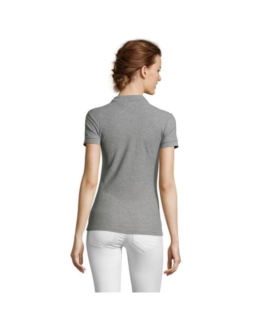 Sol's Gray Ladies People Pique Short Sleeve Cotton Polo Shirt Marl)