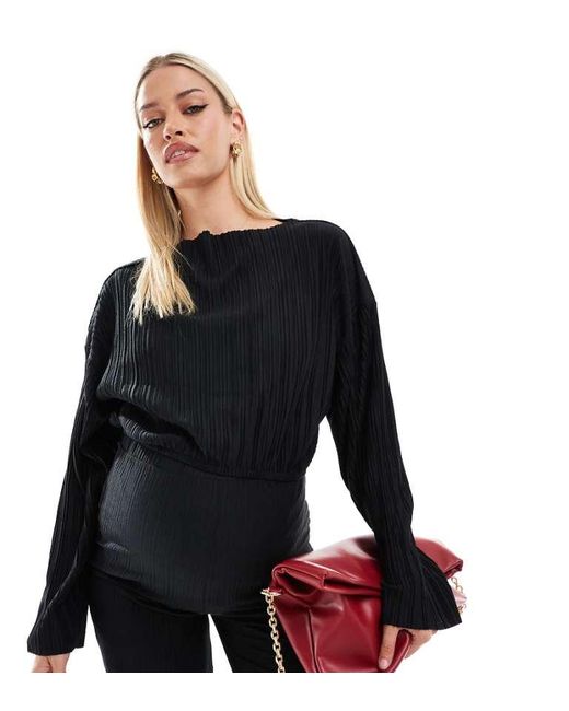 Mama.licious Black Maternity Long Sleeved Plisse Cropped Top Co-Ord
